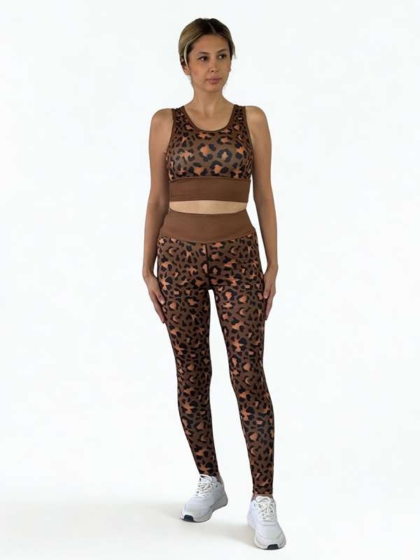 3D Baskılı Likralı/Pamuklu Özel Tasarım Premium Kalite LEOPAR Desen Tayt&Crop Takım