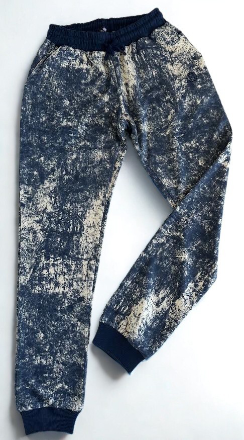 Batik Desen Baskılı Beli Bağlamalı Cepli Ribana Paça MAVİ Unisex Alt Eşofman