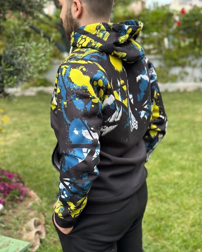 3D Baskılı Özel Tasarım Premium Kalite Unisex NEON Desenli HOODIE