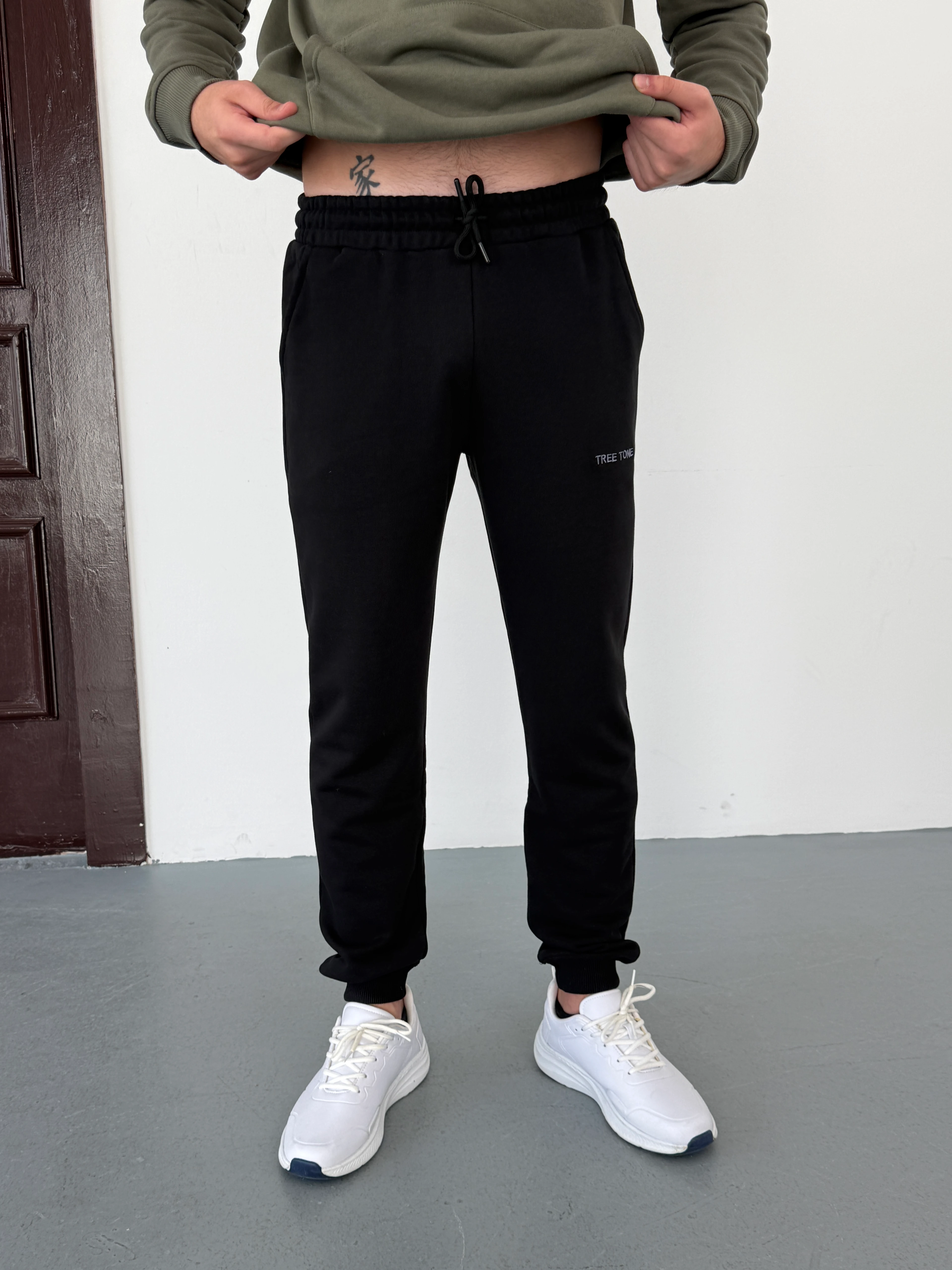 Mevsimlik Üç İplik Diagonel Kumaş Unisex SİYAH Alt Eşofman