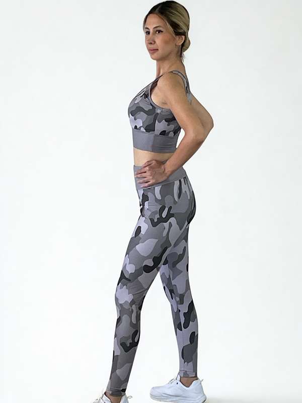 3D Baskılı Likralı/Pamuklu Özel Tasarım Premium Kalite KAMUFLAJ Desen Tayt&Crop Takım