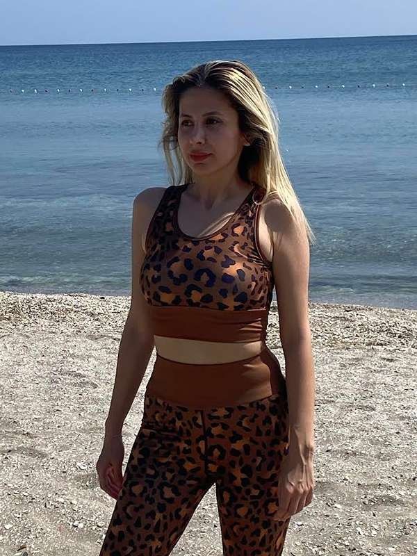 3D Baskılı Likralı /Pamuklu  Özel Tasarım LEOPAR Desenli Crop