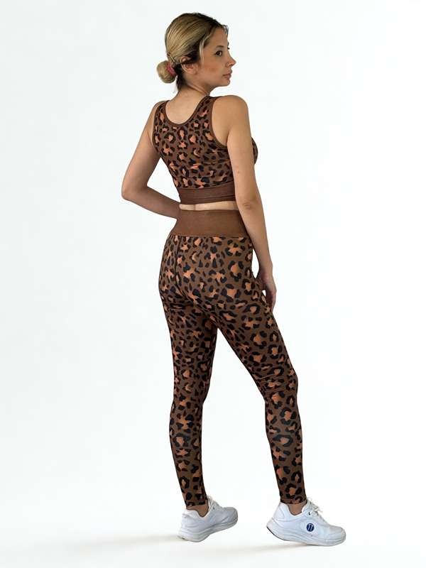 3D Baskılı Likralı/Pamuklu Özel Tasarım Premium Kalite LEOPAR Desen Tayt&Crop Takım