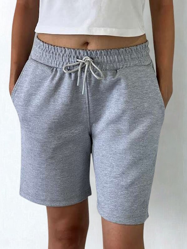Unisex Beli Bağlamalı (Double Face) Pamuklu Cepli GRİ Melanj Şort
