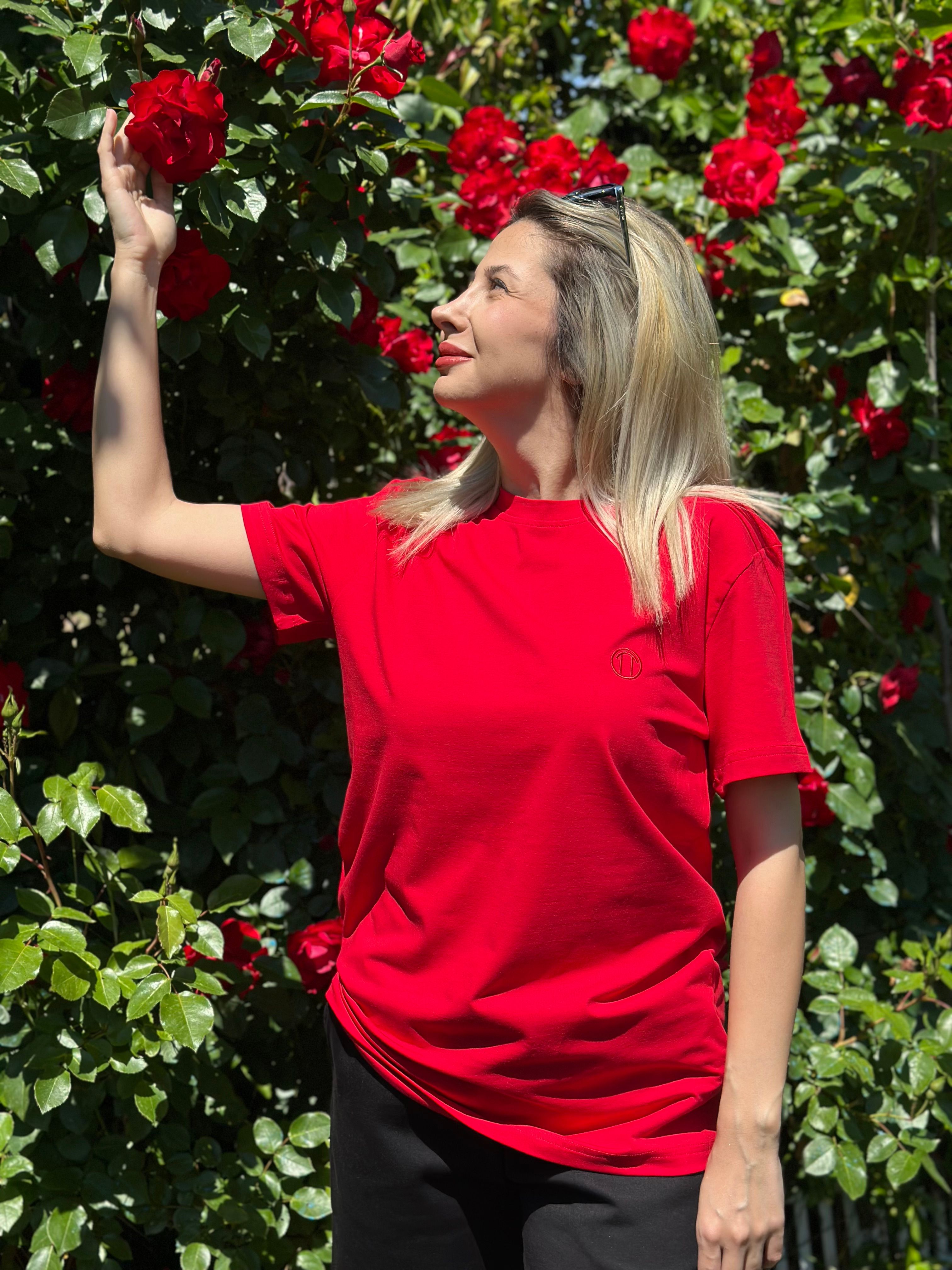 Regular Fit Bisiklet Yaka %100 Pamuk Kısa Kol Unisex Basic KIRMIZI Tişört