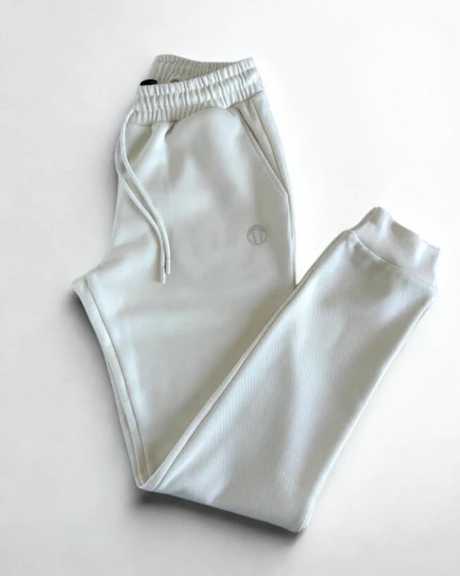 Pike Kumaş Beli Bağlamalı Cepli Ribana Paça BEYAZ Unisex Alt Eşofman
