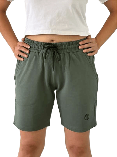 Unisex Beli Bağlamalı Pamuklu-Cepli Basic HAKİ YEŞİL Şort 