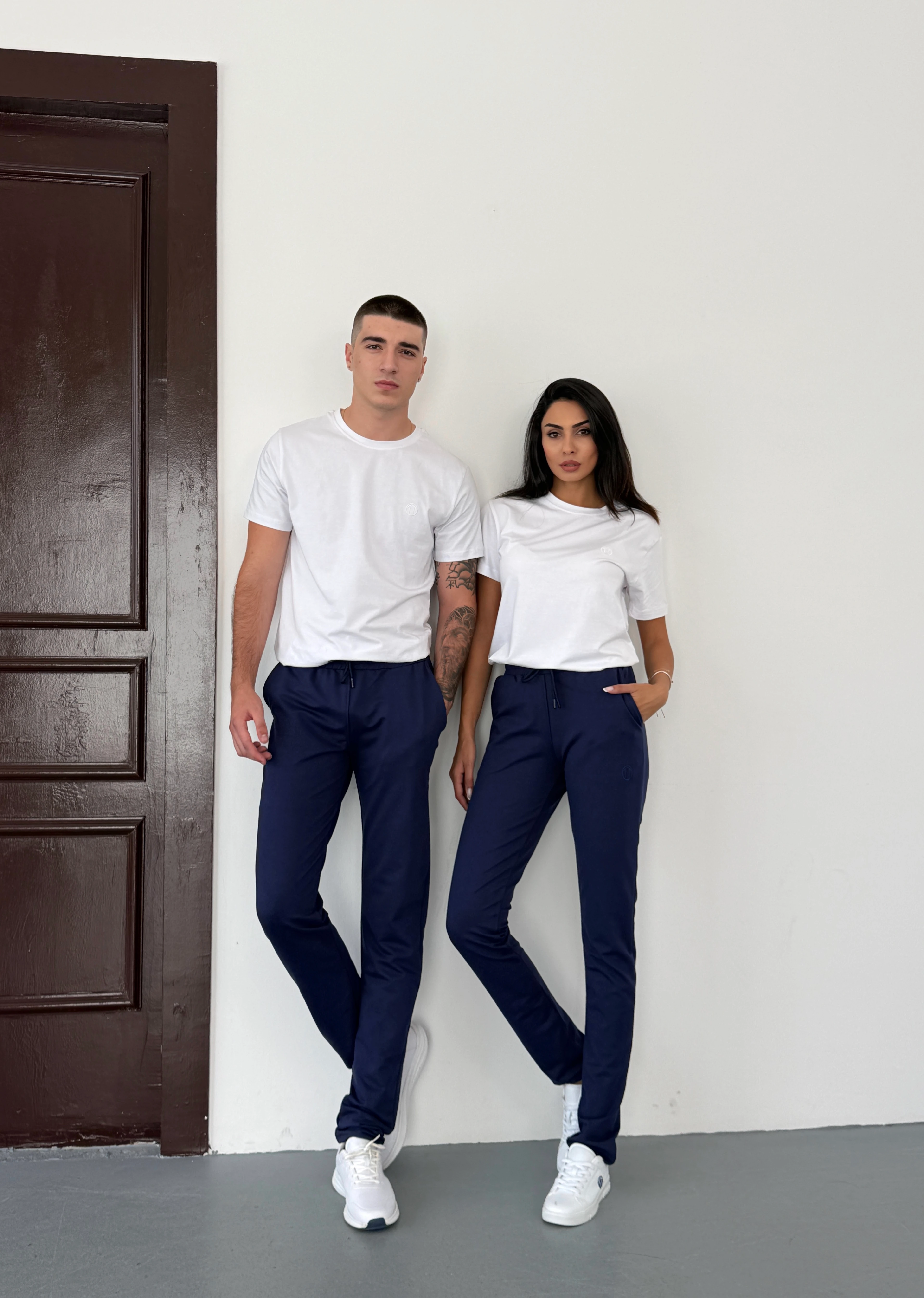 Unisex Beli Bağlamalı Pamuklu Cepli Reçmeli Paça Lacivert Eşofman Altı