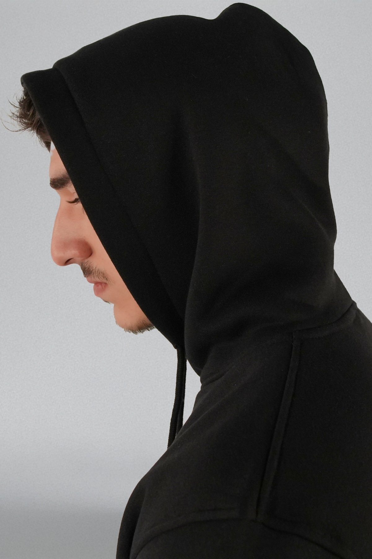 Şardonlu Üç İplik  Rejenere Kapüşonlu Unisex Eşofman Takımı SİYAH Renk