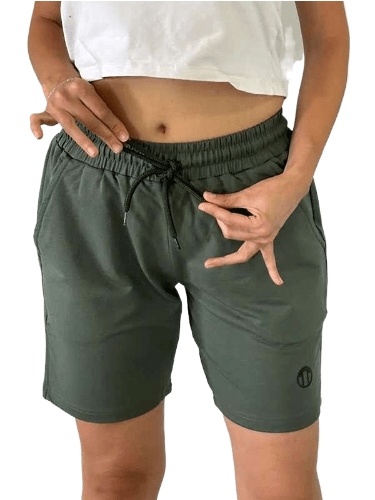 Unisex Beli Bağlamalı Pamuklu-Cepli Basic HAKİ YEŞİL Şort 