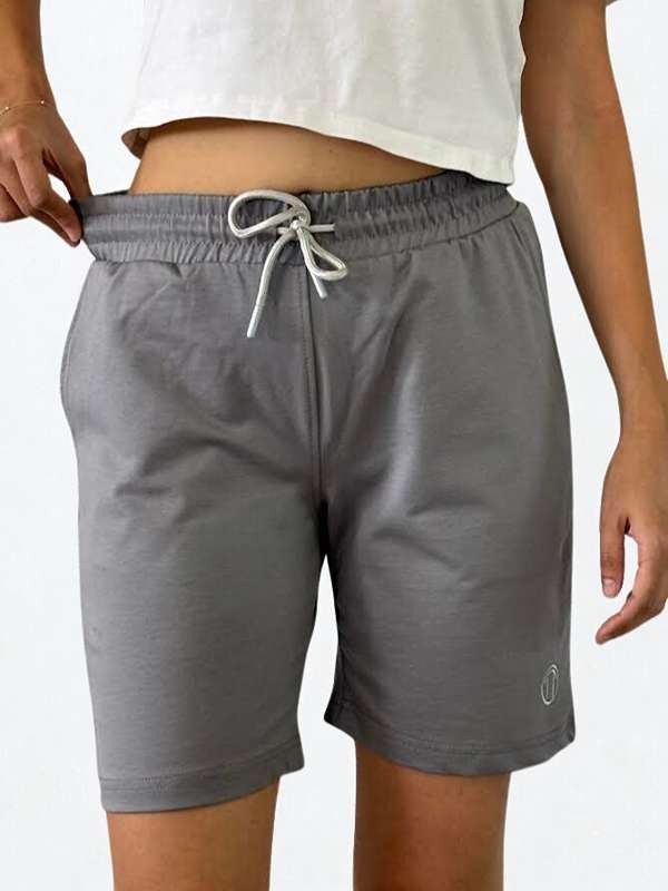 Unisex Beli Bağlamalı Pamuklu Cepli GRİ Şort
