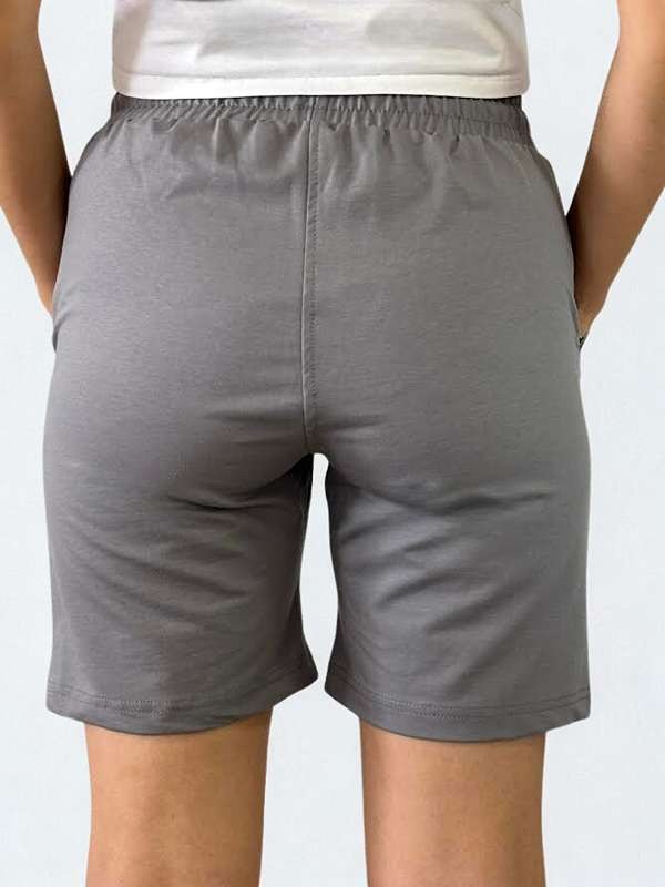 Unisex Beli Bağlamalı Pamuklu Cepli GRİ Şort