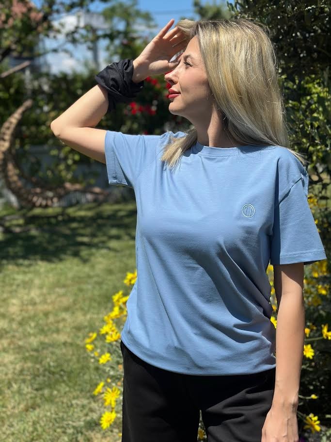 Regular Fit Bisiklet Yaka %100 Pamuk Kısa Kol Unisex Basic MAVİ Tişört