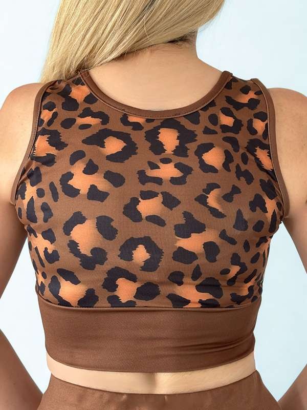 3D Baskılı Likralı /Pamuklu  Özel Tasarım LEOPAR Desenli Crop