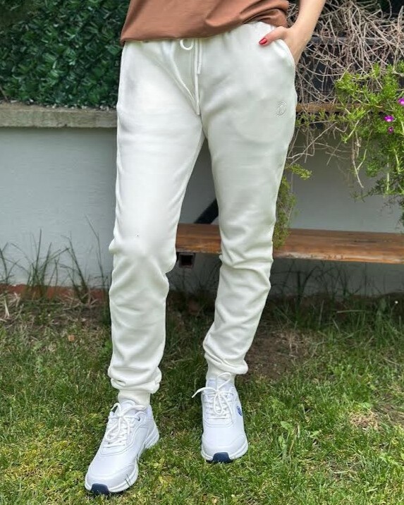Pike Kumaş Beli Bağlamalı Cepli Ribana Paça BEYAZ Unisex Alt Eşofman
