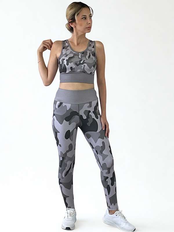 3D Baskılı Likralı/Pamuklu Özel Tasarım Premium Kalite KAMUFLAJ Desen Tayt&Crop Takım