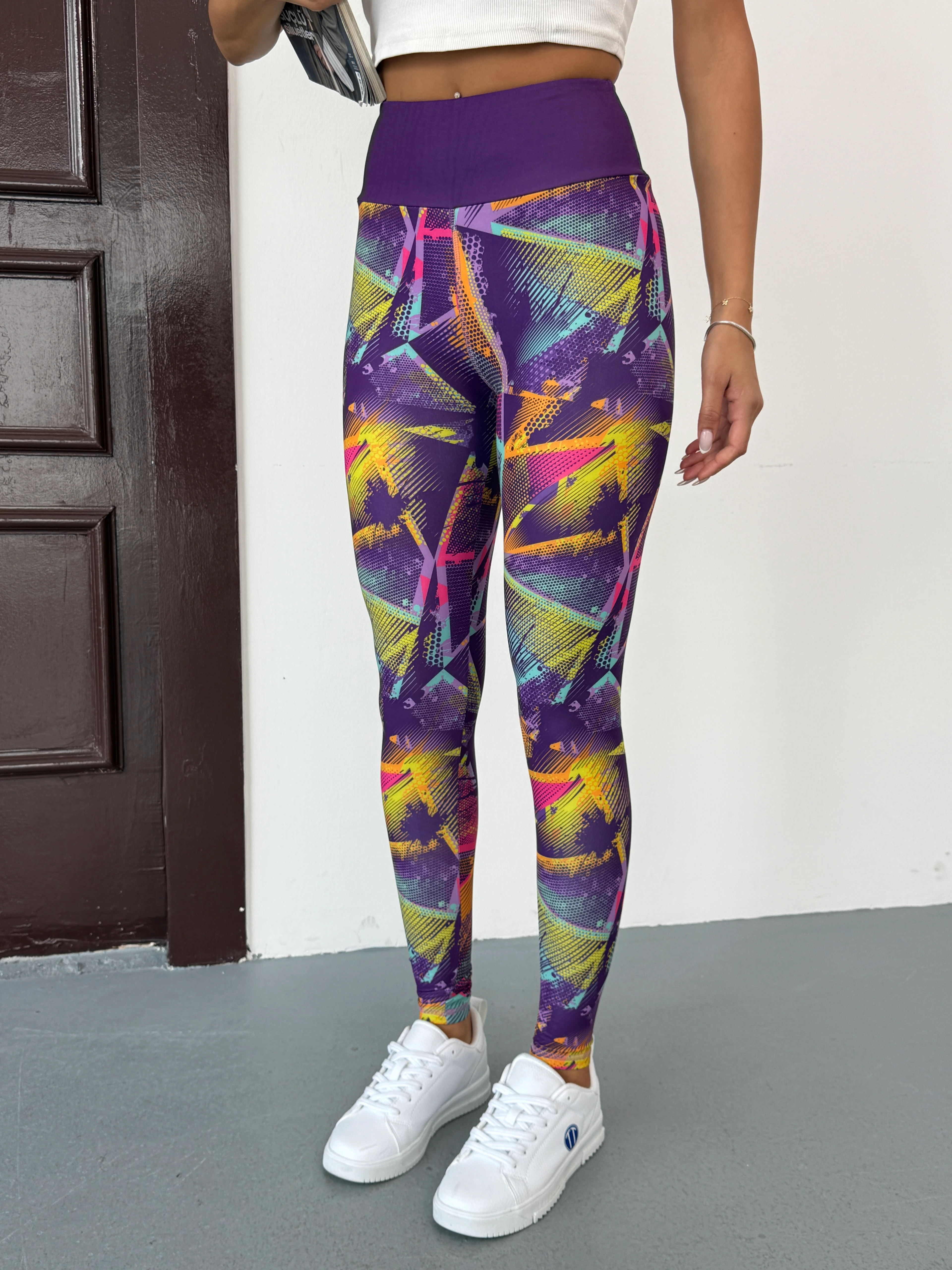 3D Baskılı Likralı/ Pamuklu Özel Tasarım Premium Kalite Karışık Çizgili Desenli Tayt