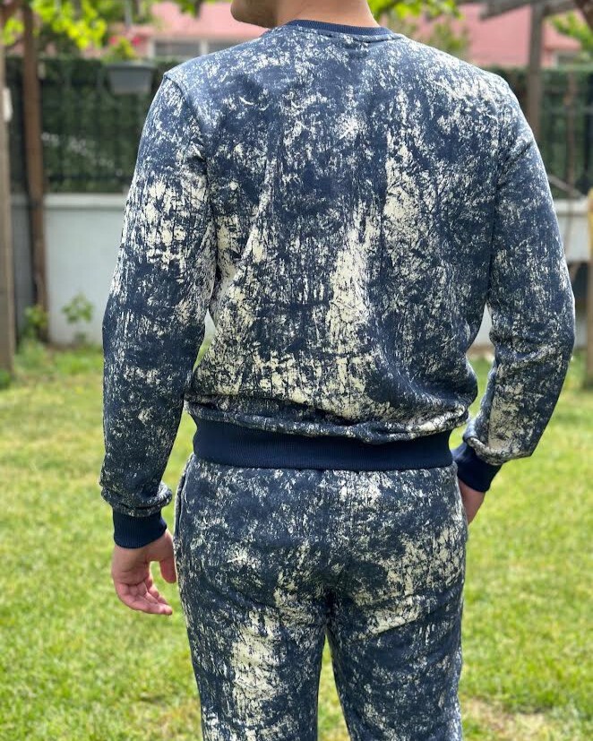Batik Desen Baskılı Ribana Paça LACİVERT Sweatshirt&Alt Takım
