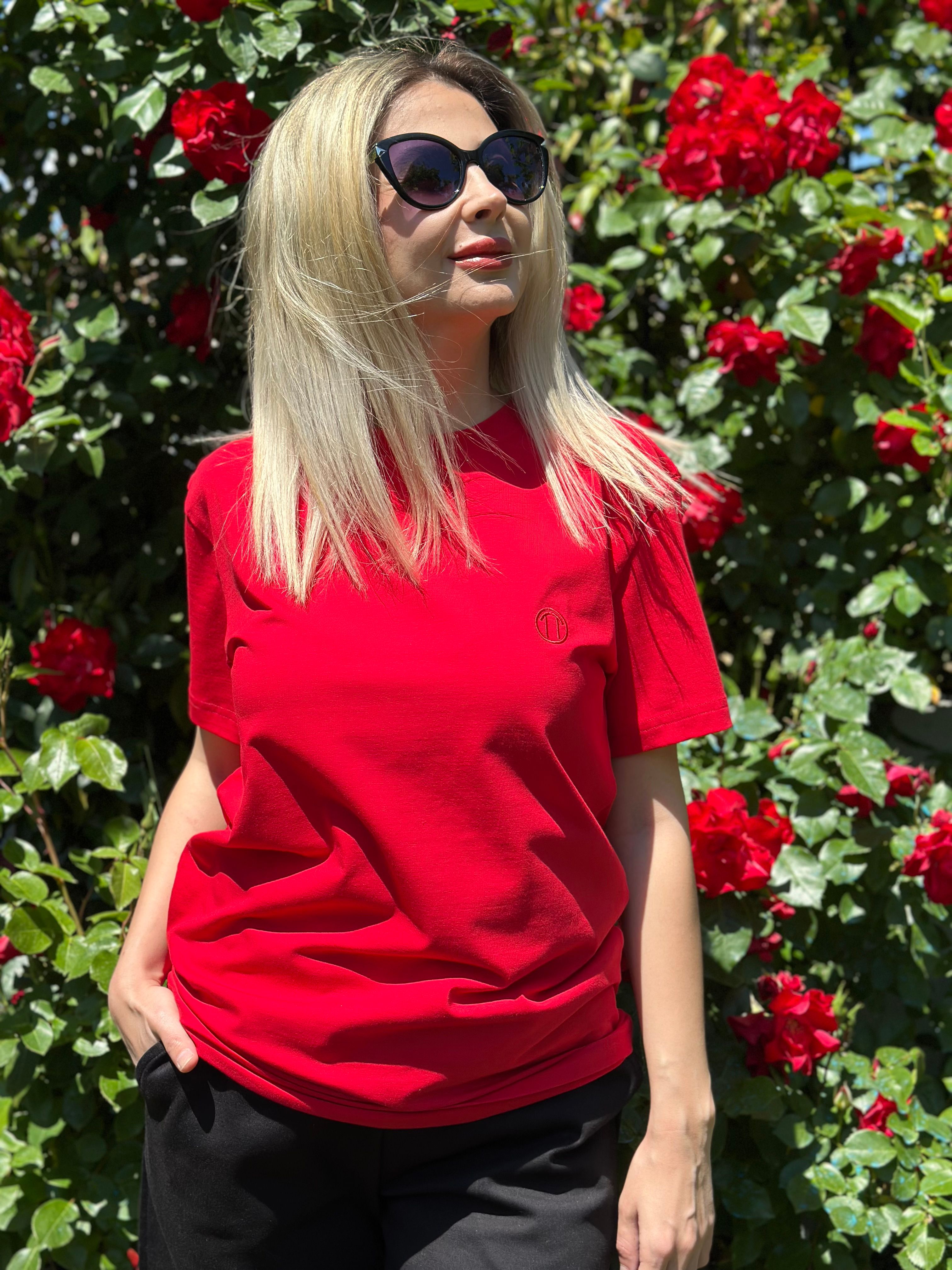 Regular Fit Bisiklet Yaka %100 Pamuk Kısa Kol Unisex Basic KIRMIZI Tişört