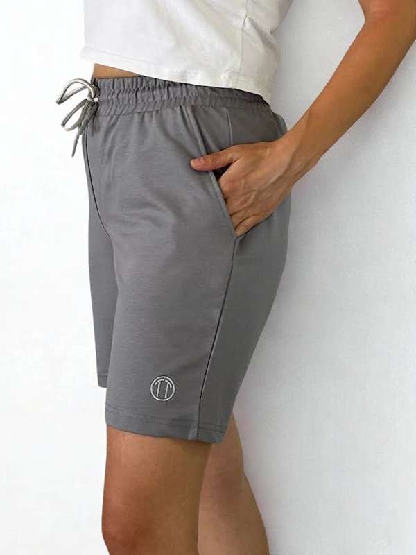 Unisex Beli Bağlamalı Pamuklu Cepli GRİ Şort