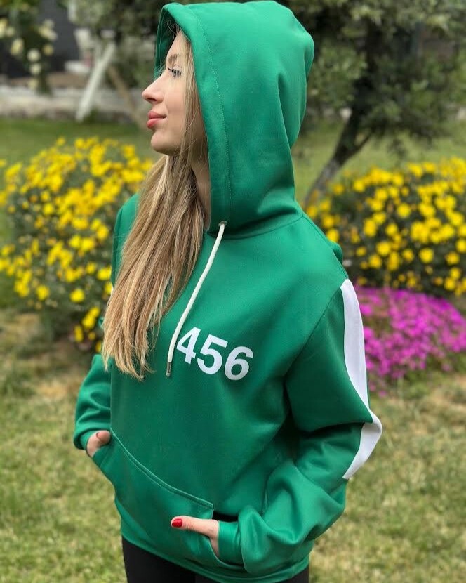 3D Baskılı Özel Tasarım Squit Game YEŞİL Unisex HOODIE