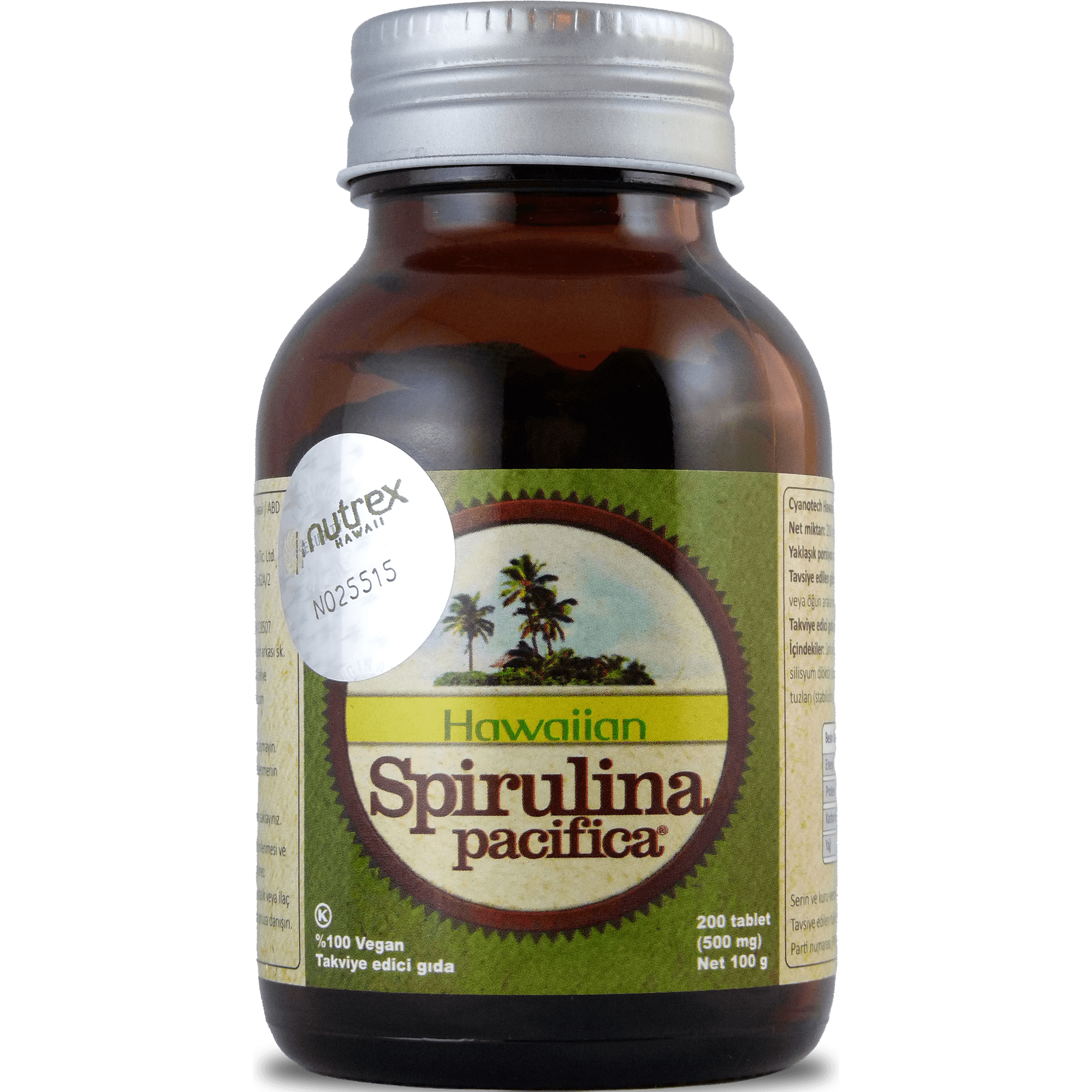 200 Tablet x 500 mg Hawaii Spirulina Net:100g (Cam Kavanoz)