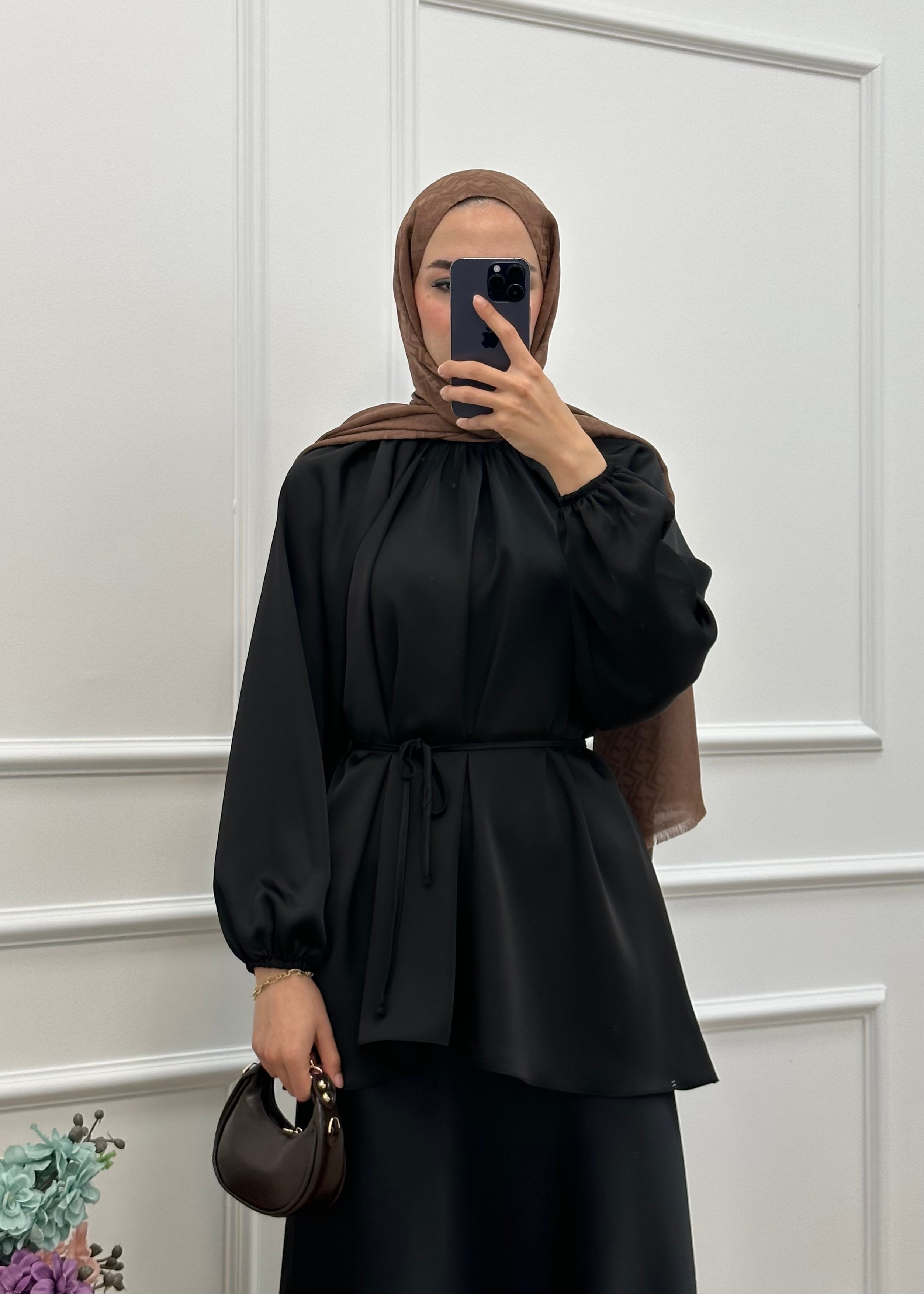 Saten Tunik - Siyah