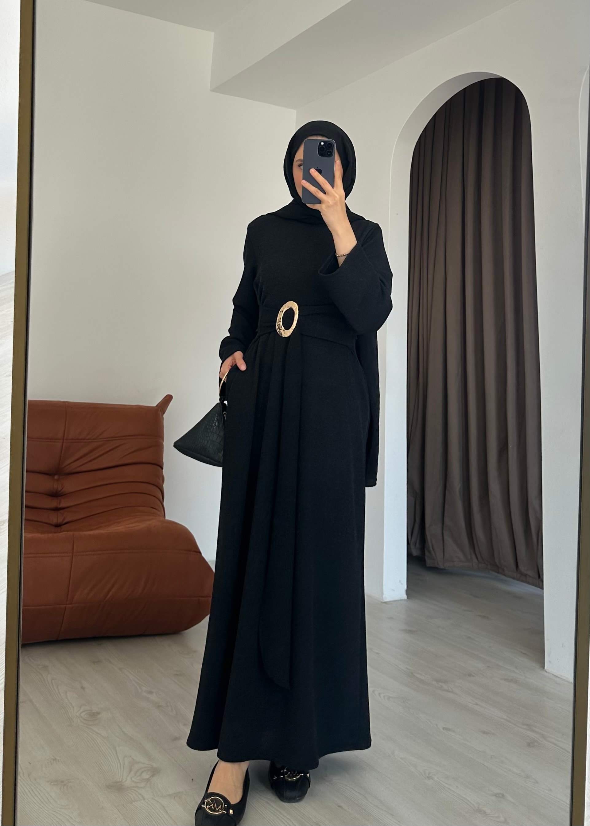 LADEN SİMLİ ELBİSE | Siyah 