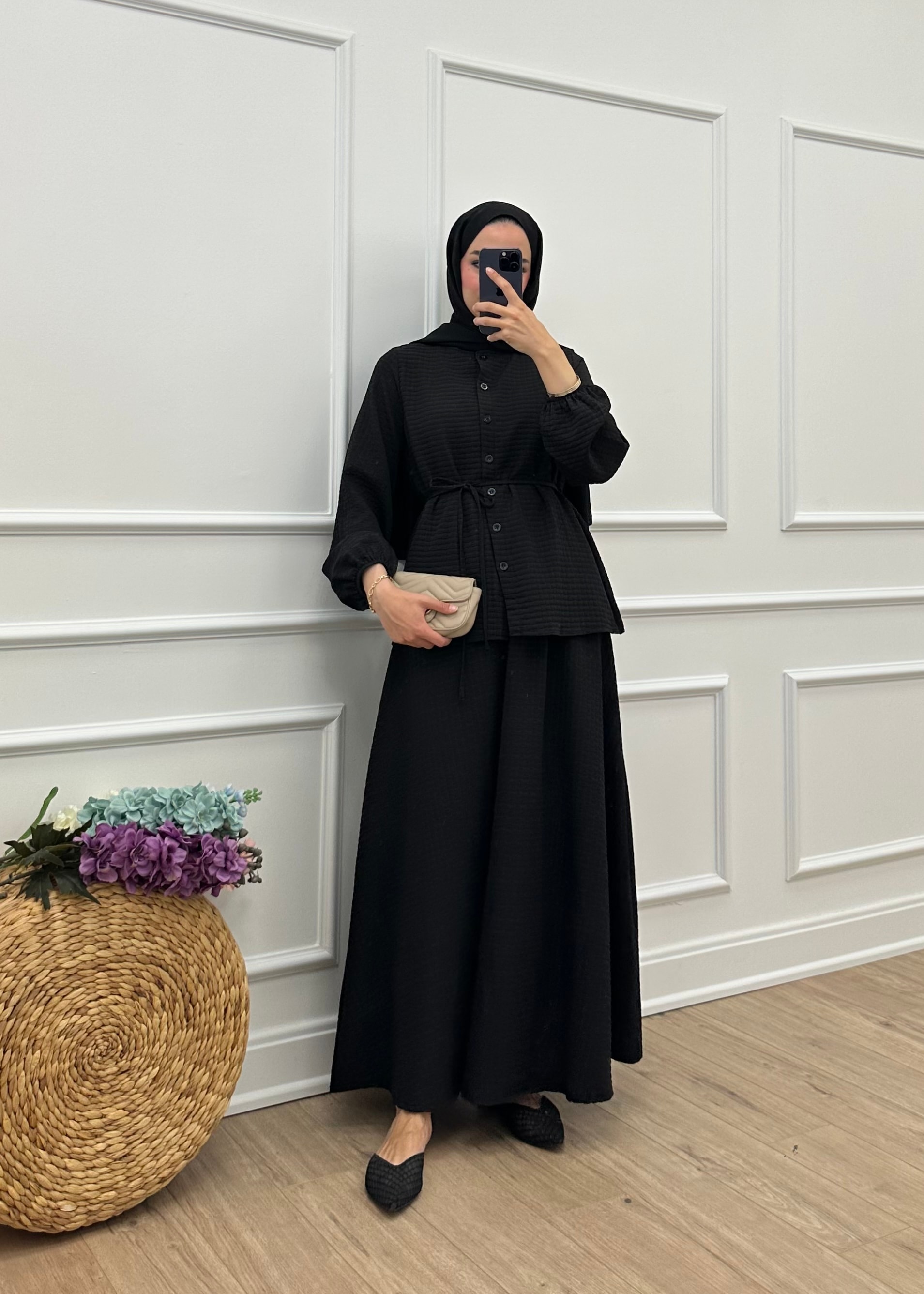 GOFRE ETEKLİ TAKIM | Siyah