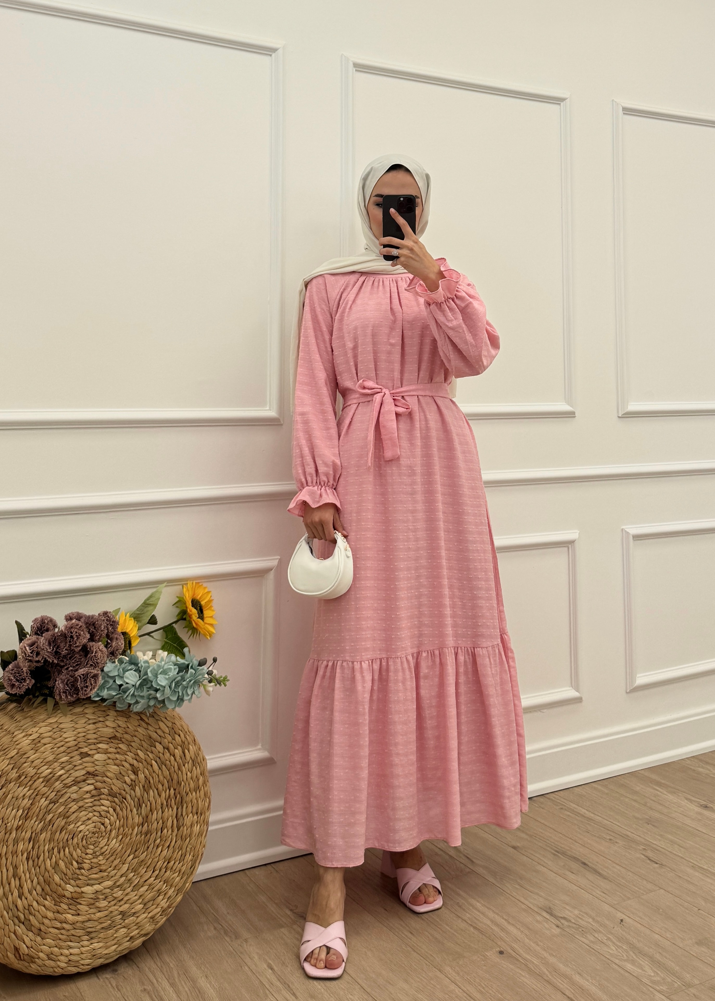 Ponpon Elbise | Pembe