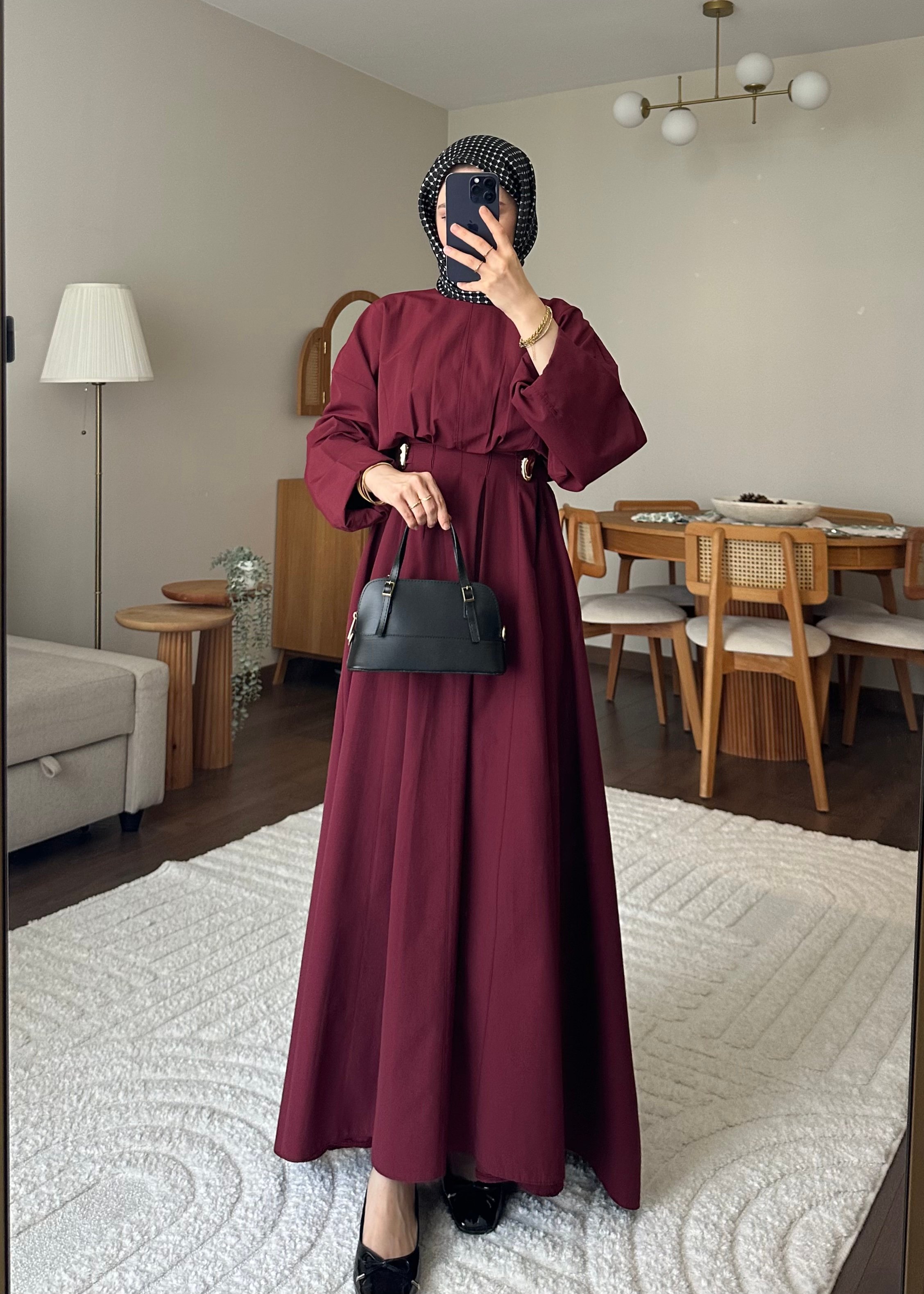 WENDY POPLİN ELBİSE - Bordo