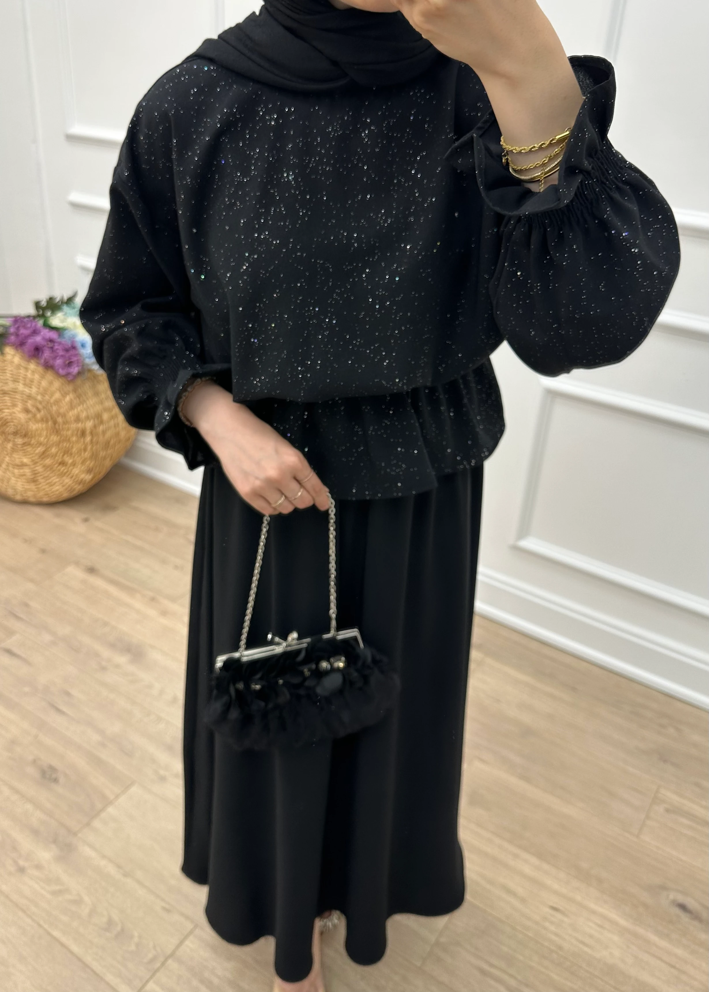 SHINE ETEKLİ TAKIM | Siyah 