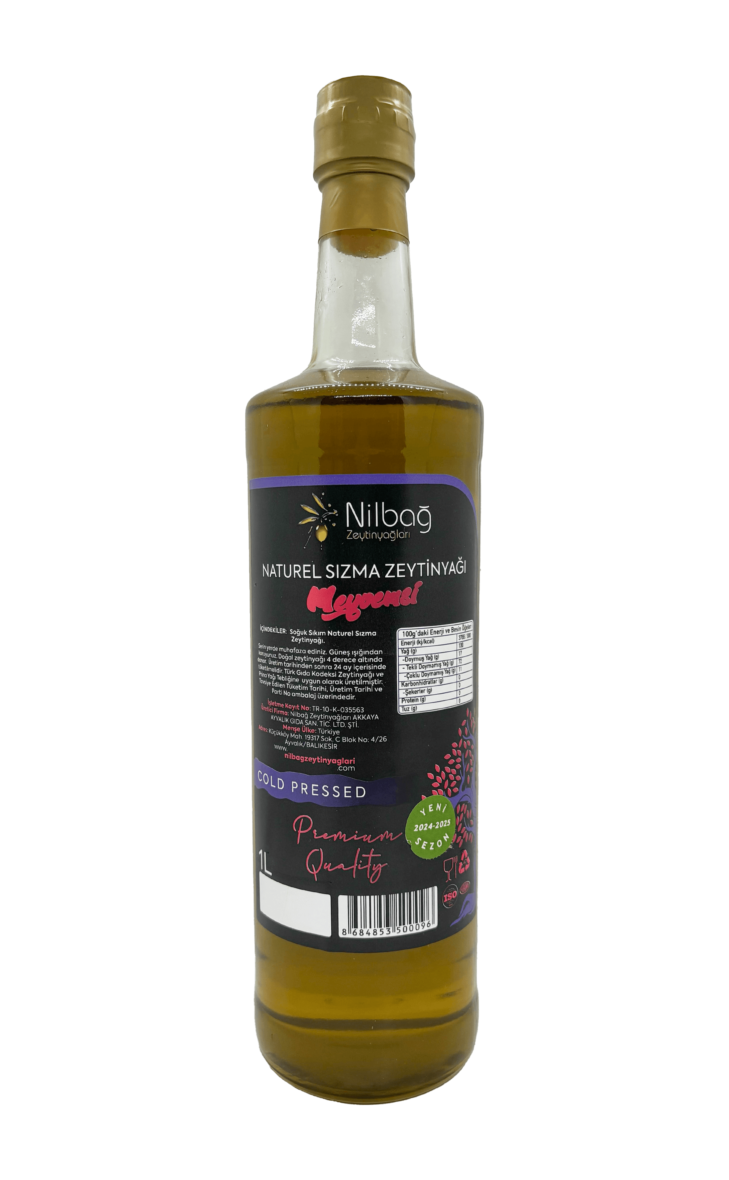 Nilbağ Meyvemsi Naturel Sızma Zeytinyağı – Erken Hasat (1L Kutulu Hediyelik, Cold Pressed)