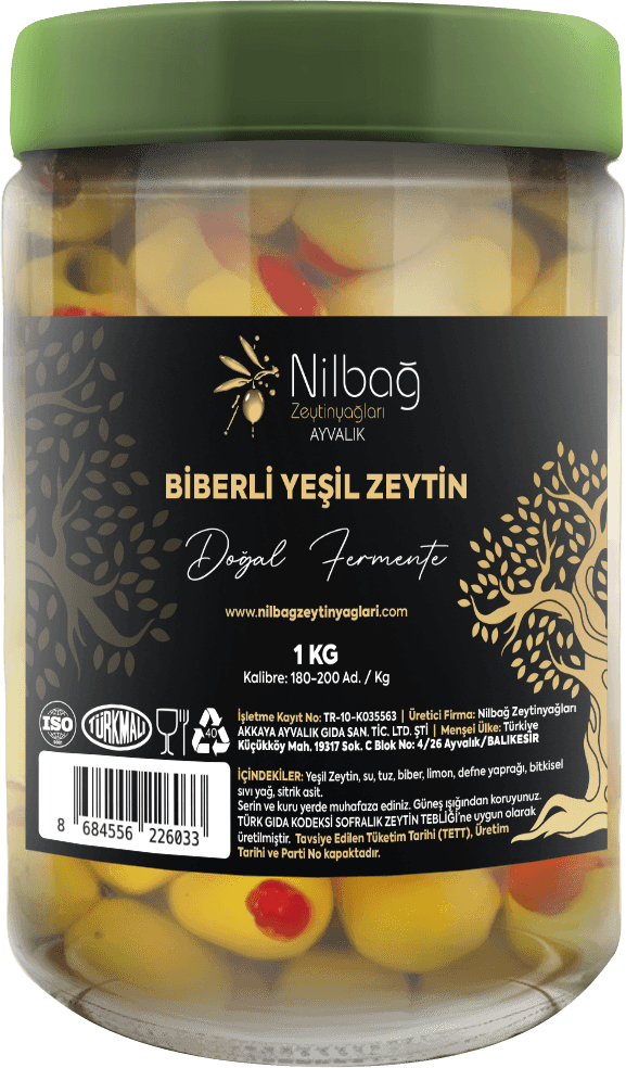 DOĞAL FERMENTE BİBERLİ YEŞİL ZEYTİN 1 KG