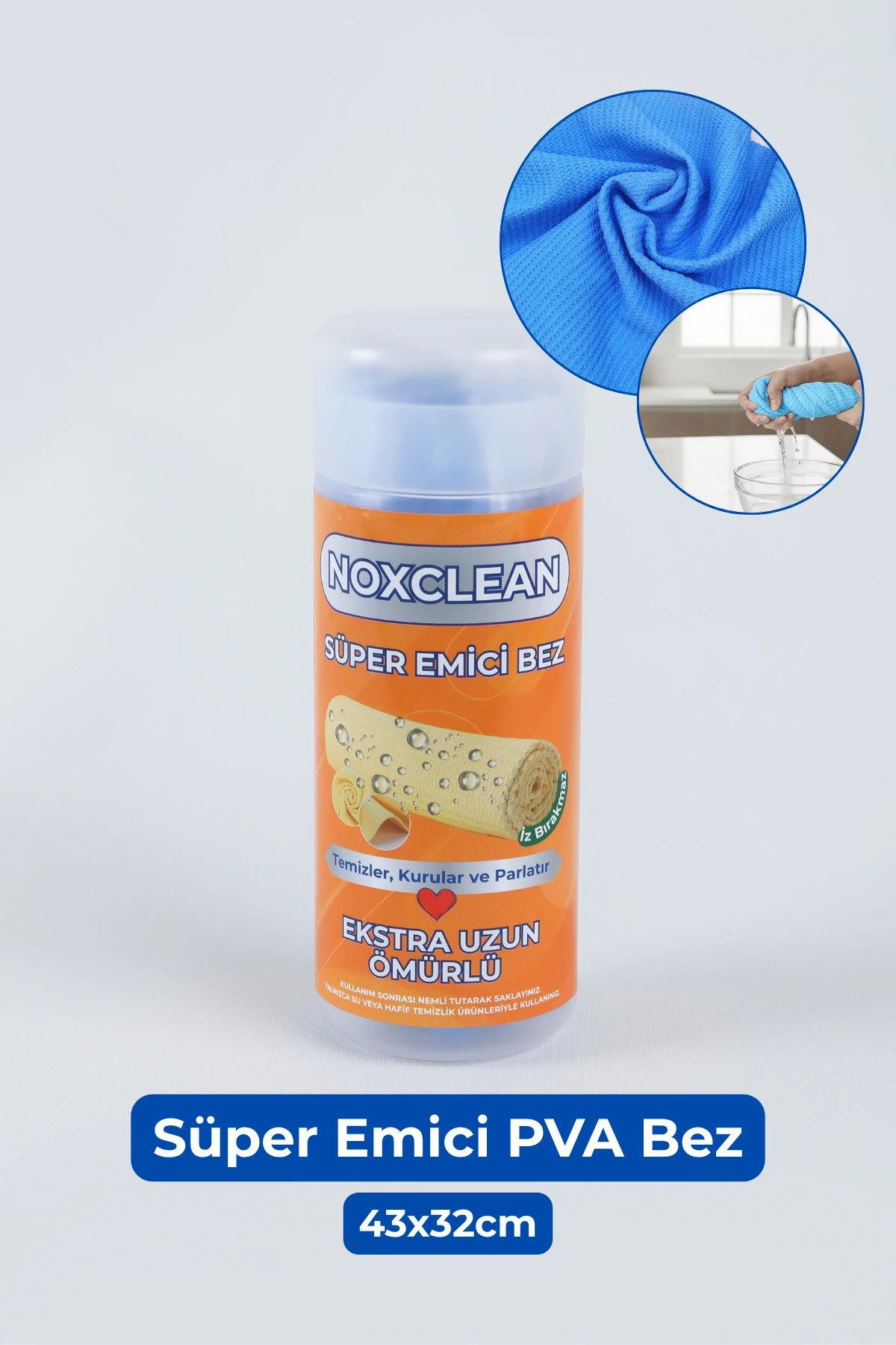 NoxClean Mavi PVA Sünger Bez – Süper Emici, Tüy Bırakmaz, Çok Amaçlı Temizlik Bezi