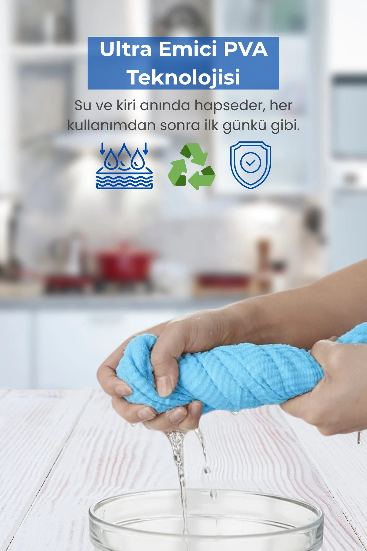 NoxClean Mavi PVA Sünger Bez – Süper Emici, Tüy Bırakmaz, Çok Amaçlı Temizlik Bezi