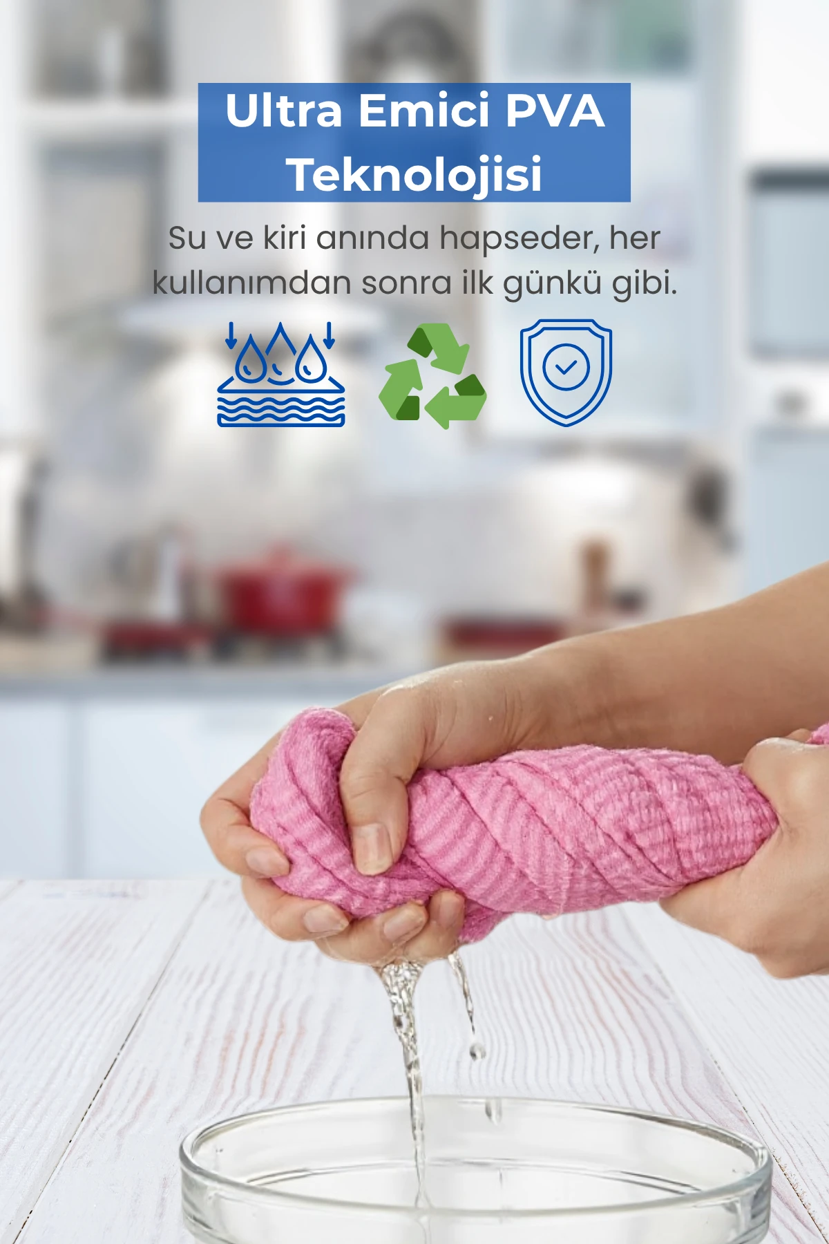 NoxClean Pembe PVA Sünger Bez – Süper Emici, Tüy Bırakmaz, Çok Amaçlı Temizlik Bezi