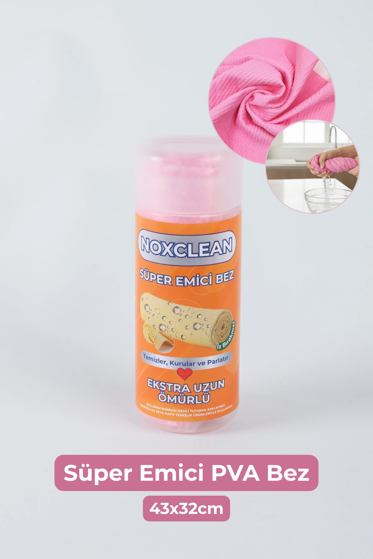 NoxClean Pembe PVA Sünger Bez – Süper Emici, Tüy Bırakmaz, Çok Amaçlı Temizlik Bezi