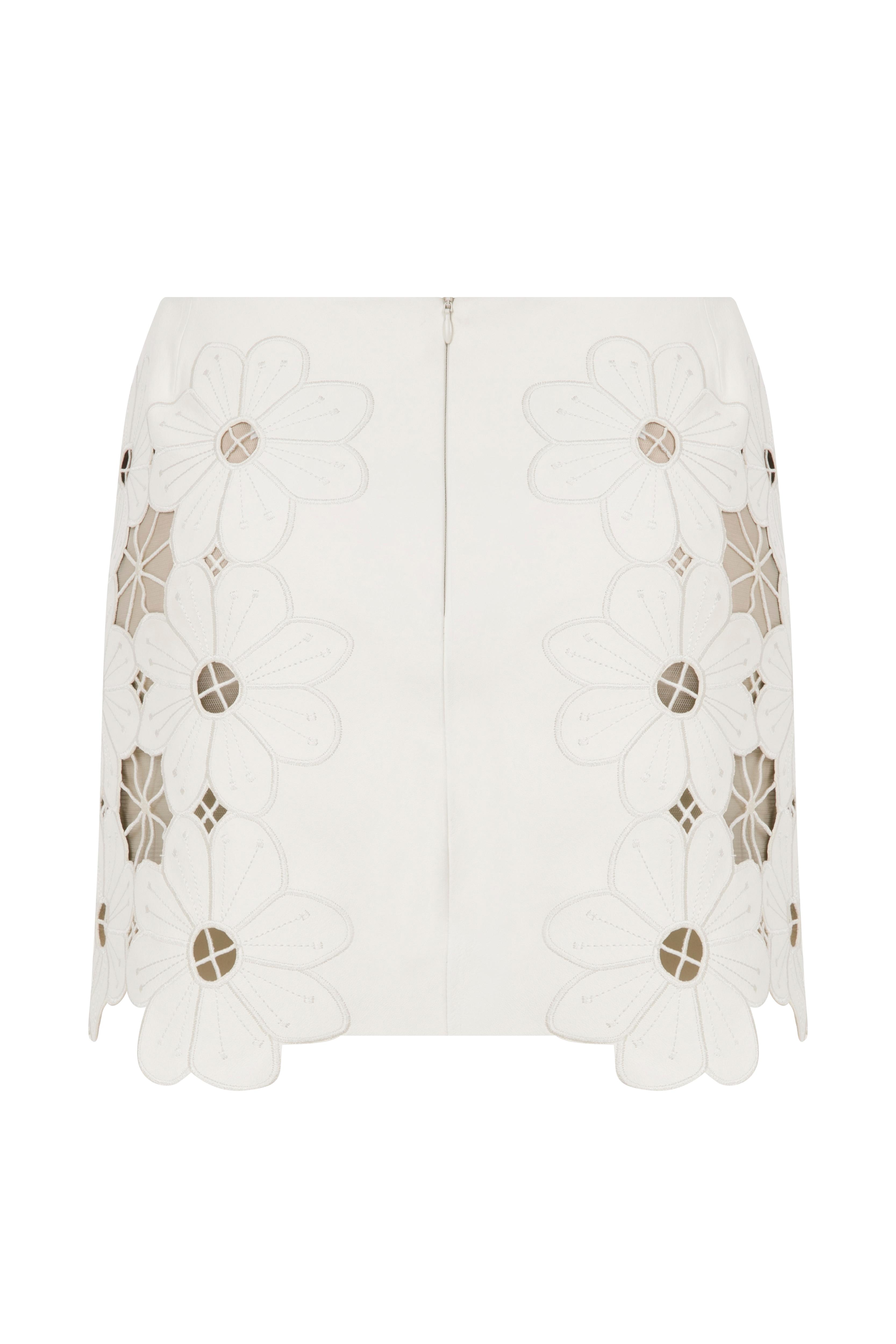 LIMITED EDITION - FLOWER OPEN-WORK MINI LEATHER SKIRT