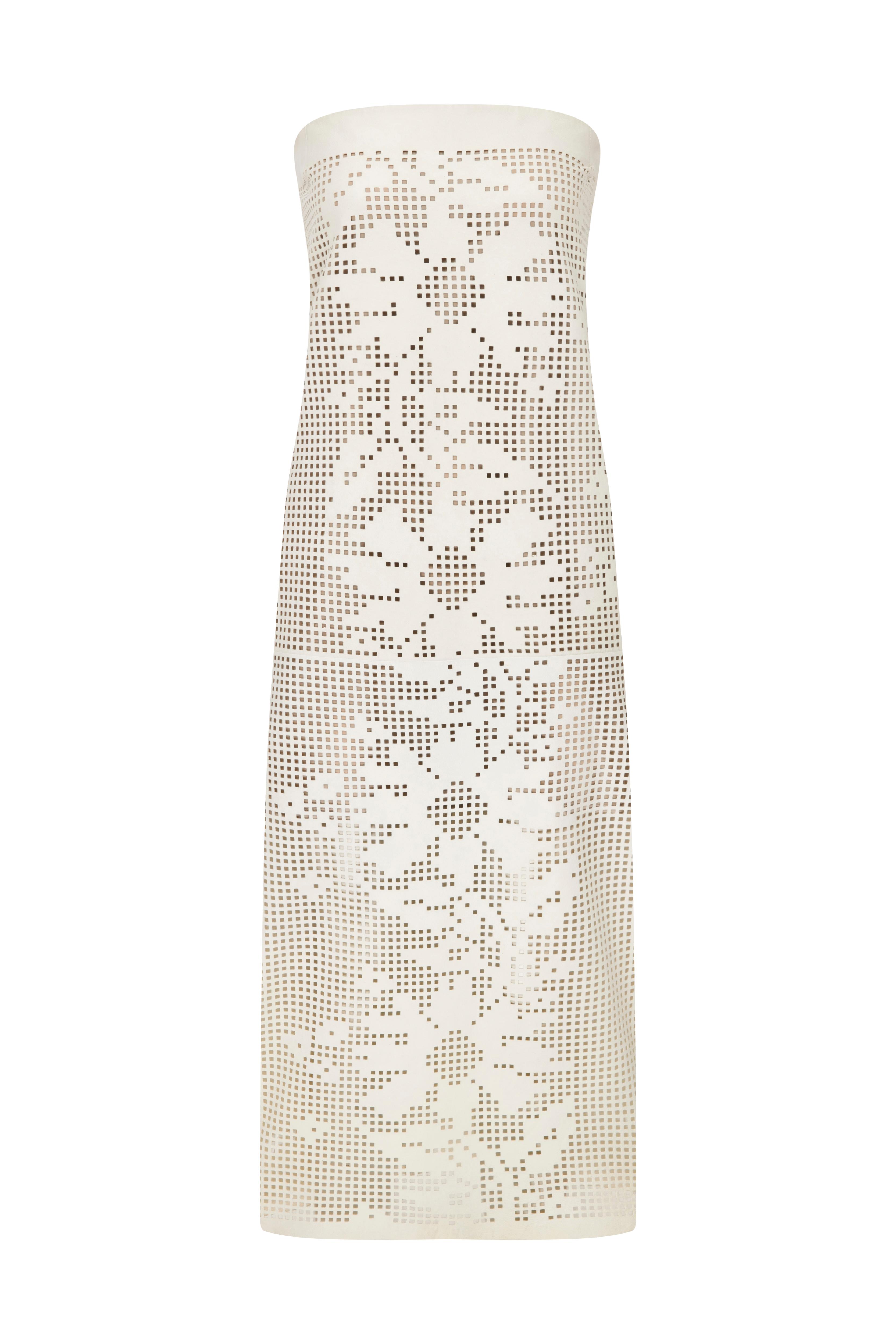 LIMITED EDITION - PERFORATED LEATHER STRAPLESS MIDI DRESS