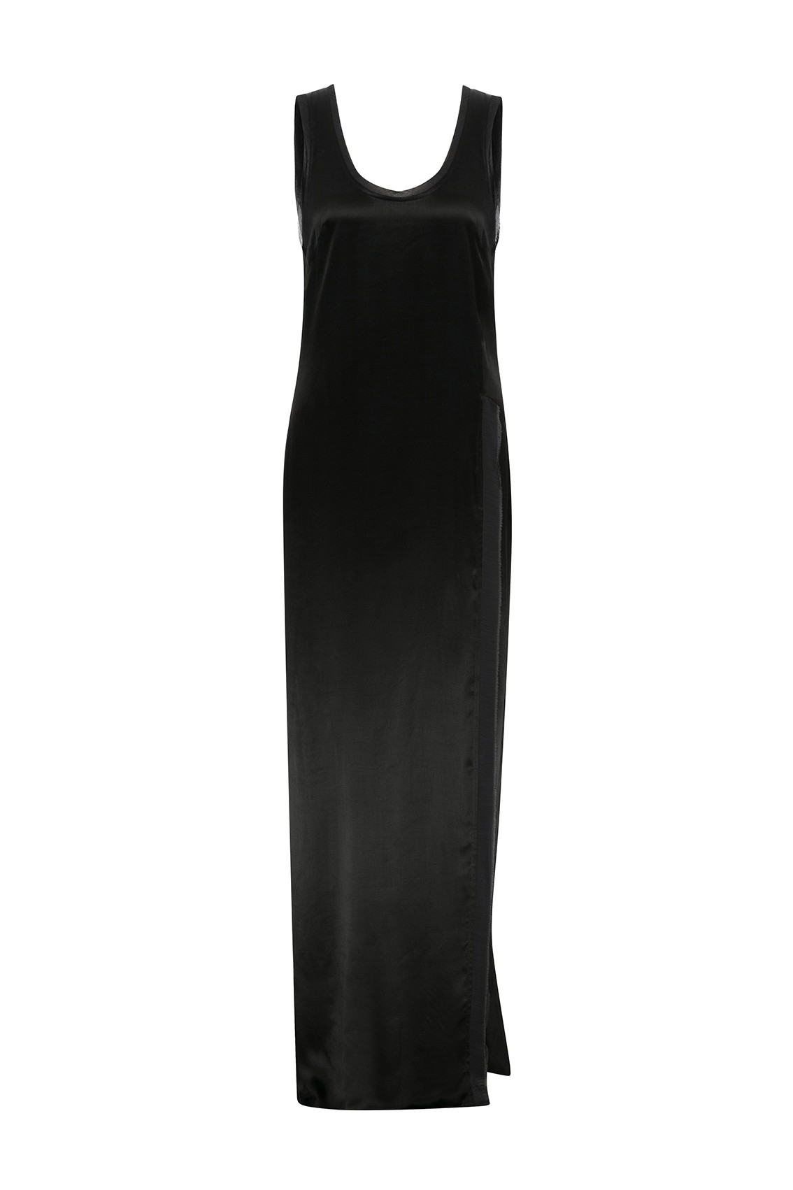 SATIN MAXI TANK DRESS w/ RAW EDGE SILK TRIM DETAIL