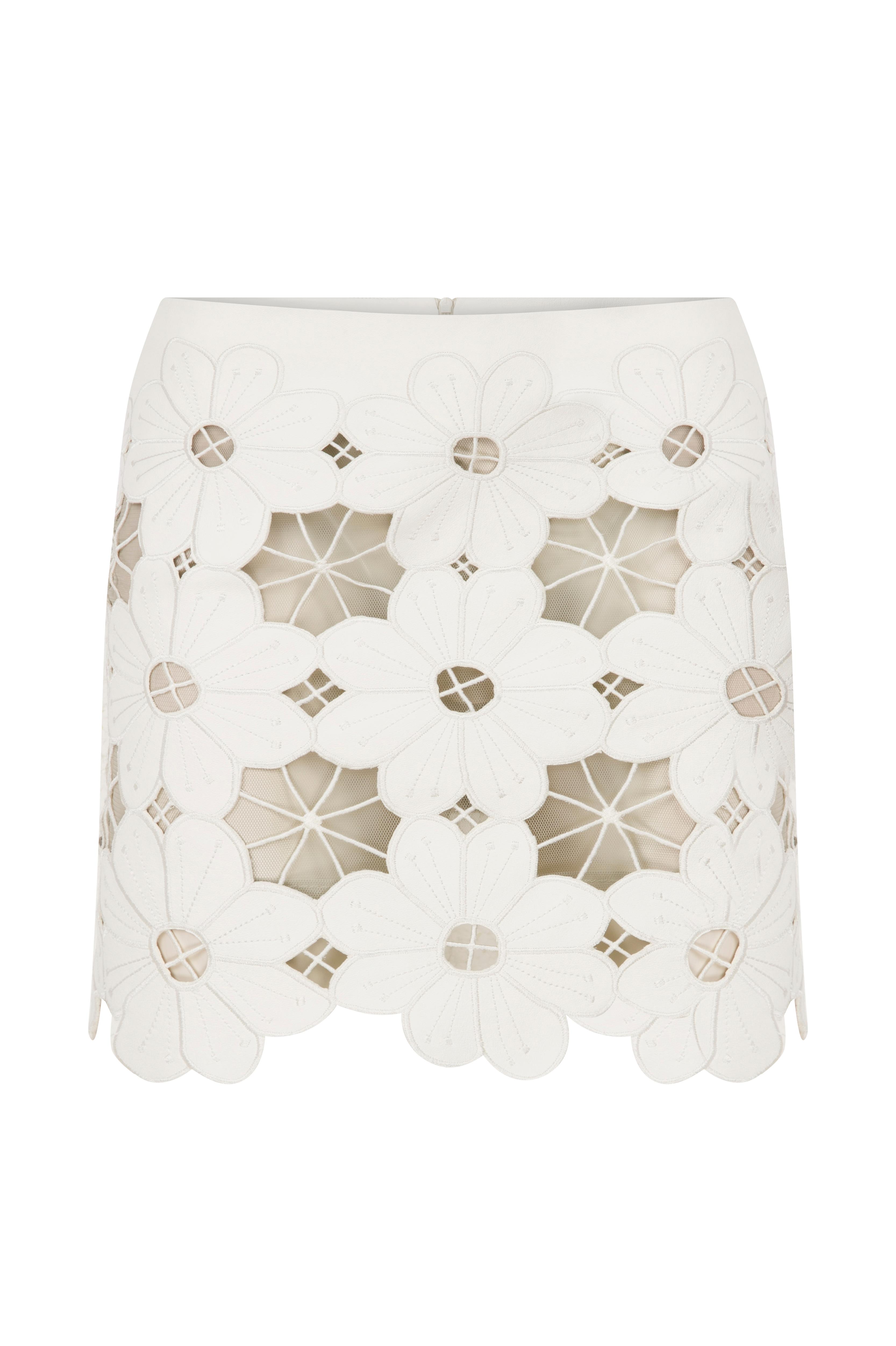 LIMITED EDITION - FLOWER OPEN-WORK MINI LEATHER SKIRT