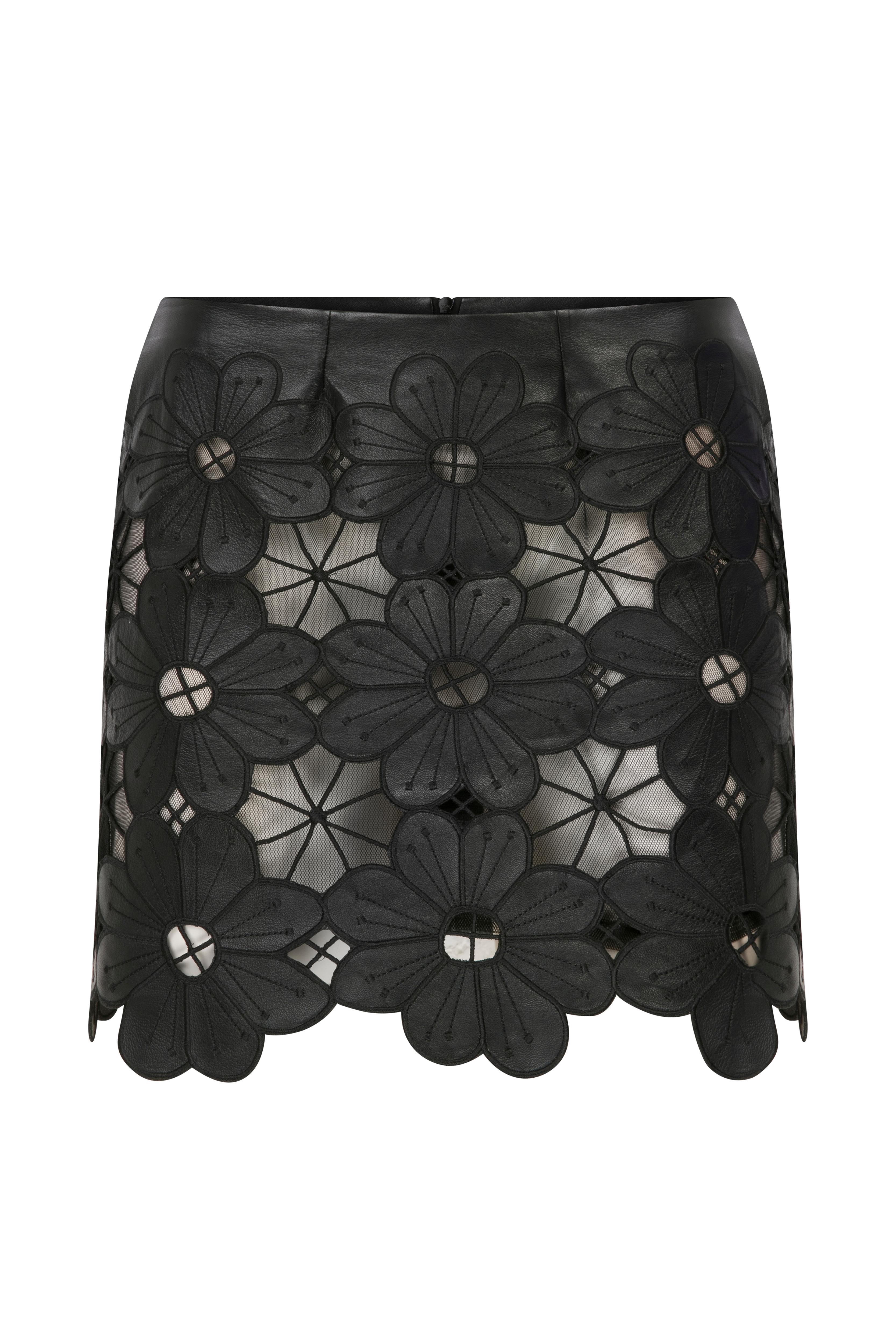 LIMITED EDITION - FLOWER OPEN-WORK MINI LEATHER SKIRT