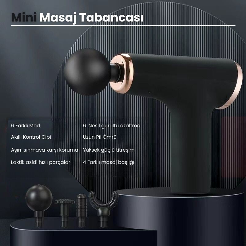 Masaj Tabancası Sporcu Masaj Aleti 4mm 4 Farklı Başlıklı Şarjlı Profesyonel Masaj Aleti TP-1027