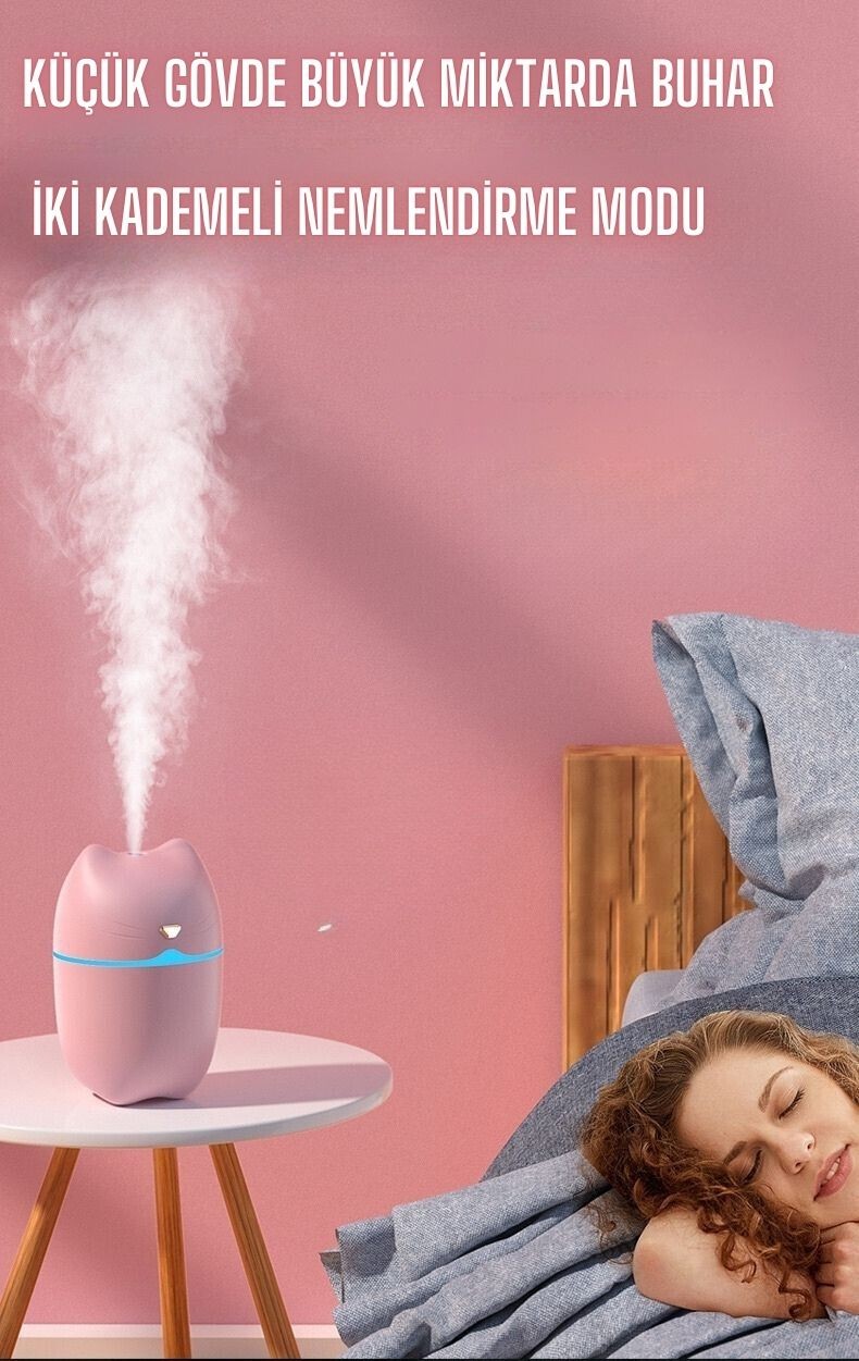 Kedi Şekilli Hava Nemlendirici USB Buhar Makinesi Aroma Difüzörü H2o Tp-1005