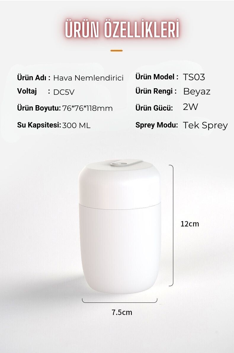 Hava Nemlendirici Usb 330ml Ultrasonik Hava Nemlendirici Aroma Difüzörü H2o Tp-1004