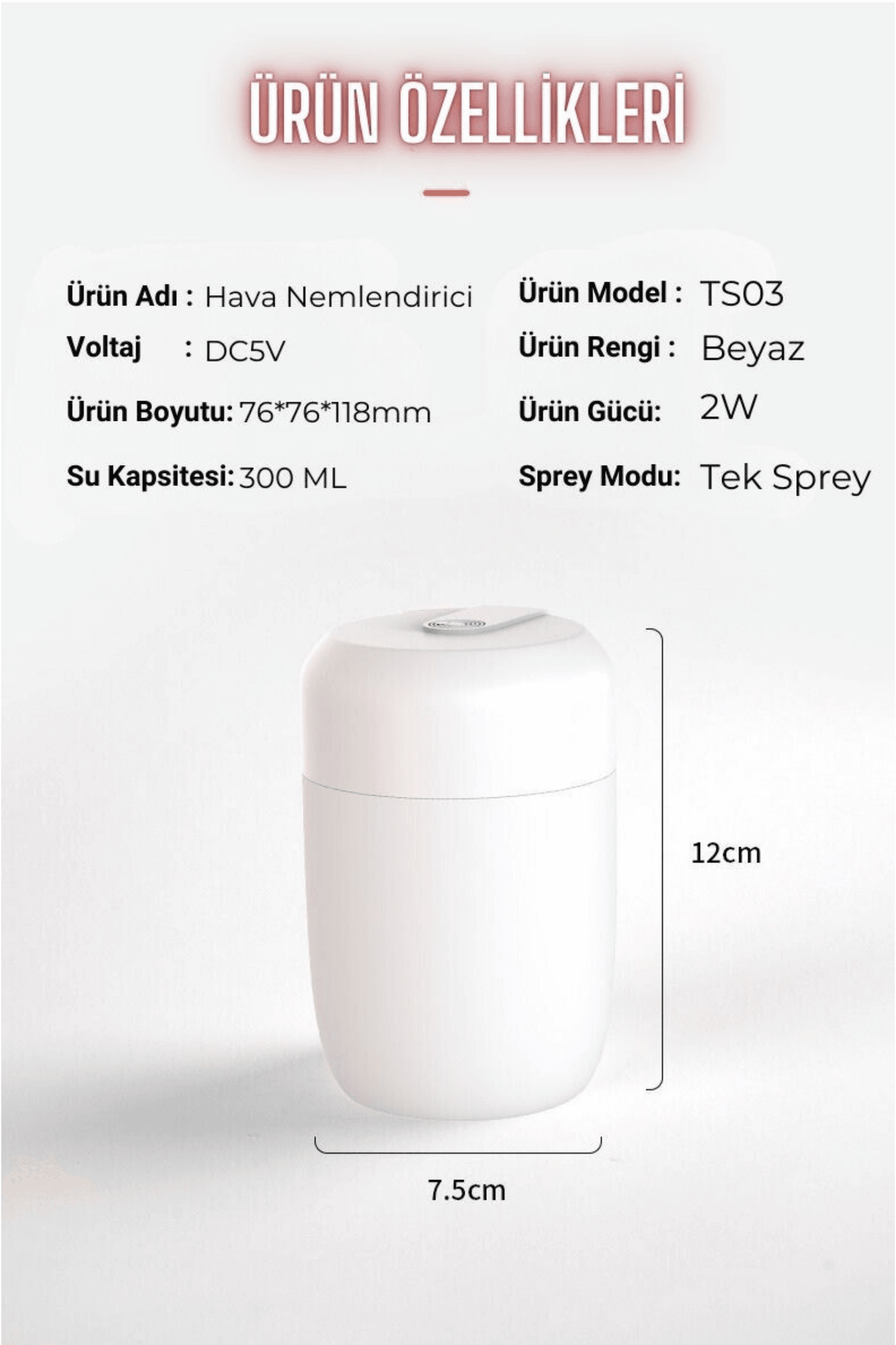 Hava Nemlendirici Usb 330ml Ultrasonik Hava Nemlendirici Aroma Difüzörü H2o Tp-1004