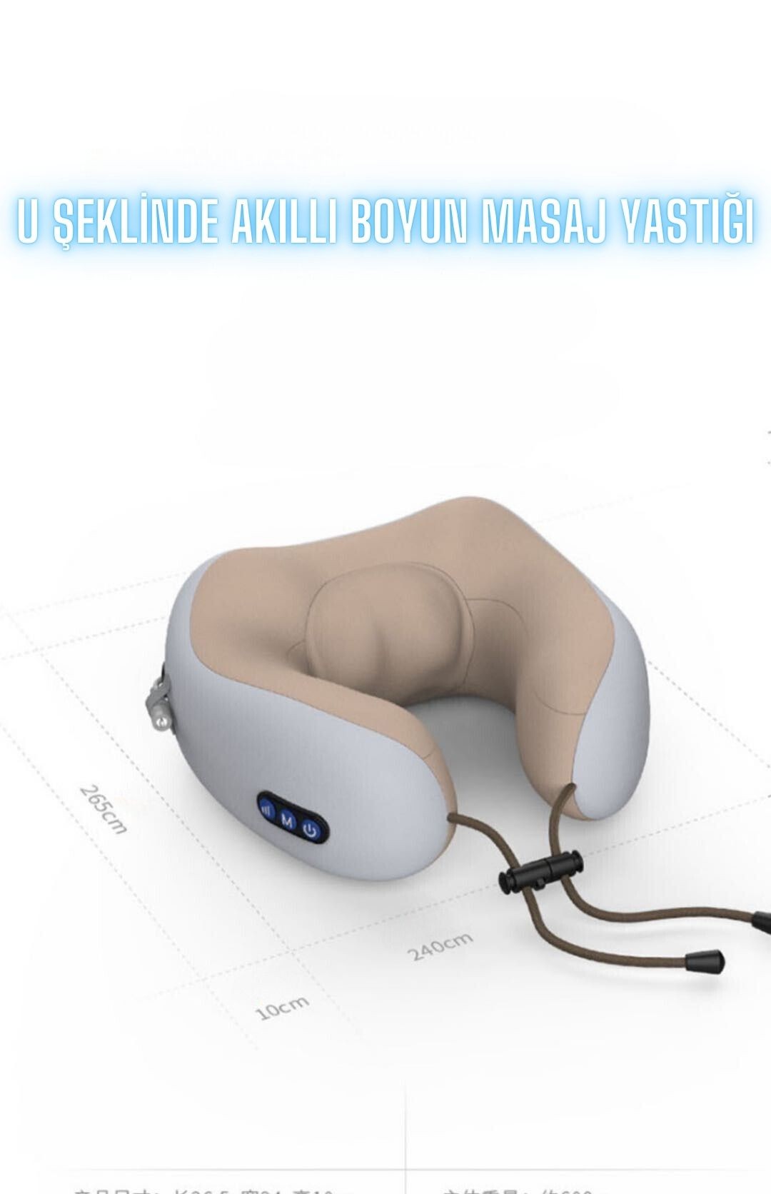 Boyun Masaj Yastığı U Şeklinde Şarjlı Boyun Masaj Aleti Hijyenik Kumaş TP-1029