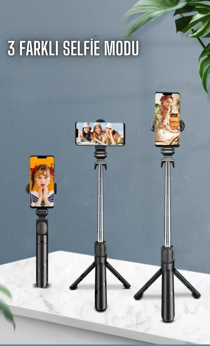 Selfie Çubuğu Tripod Siyah Kumandalı Bluetoothlu TP-1019