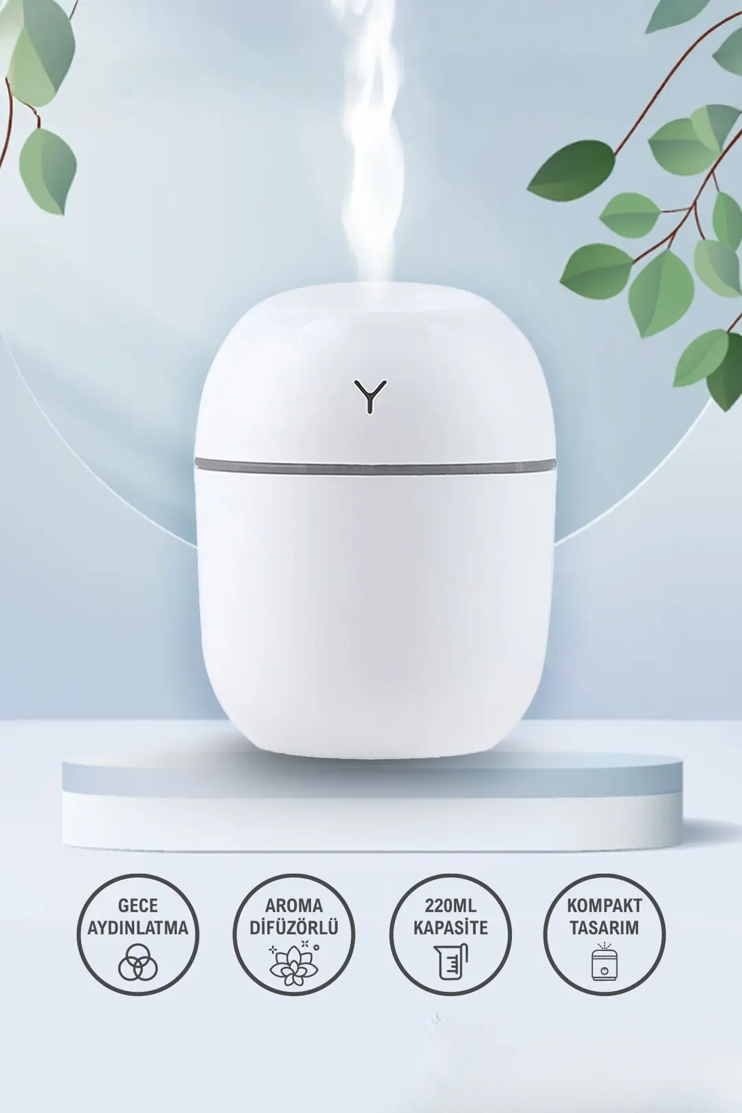 220 mL LED ışıklı mini hava nemlendirici ve aroma difüzörü H2O TP-1021